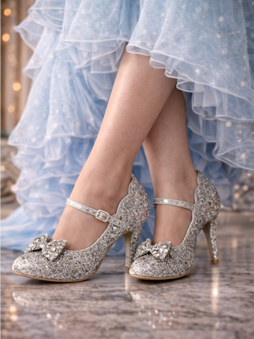 Irregular Choice Glitter Mary Jane Heels Silver Light Up Pumps EU 41 NEW
